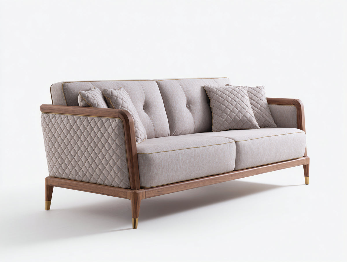 Canapé 2 places-Tissu-Bois-188x90x86 cm-Beige-Bois naturel-Style scandinave raffiné