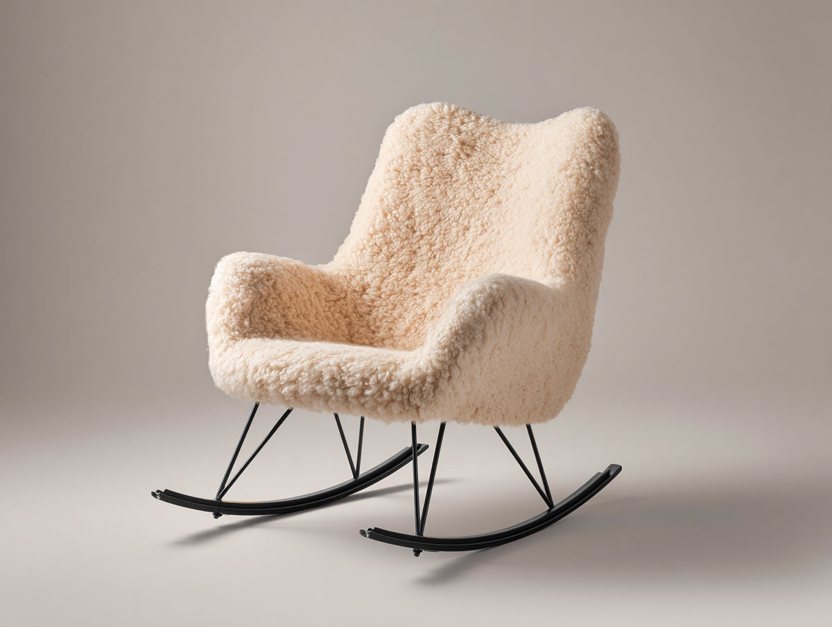 Fauteuil à bascule - tissu effet mouton-métal - 81x74x97 cm - crème-noir - rétro