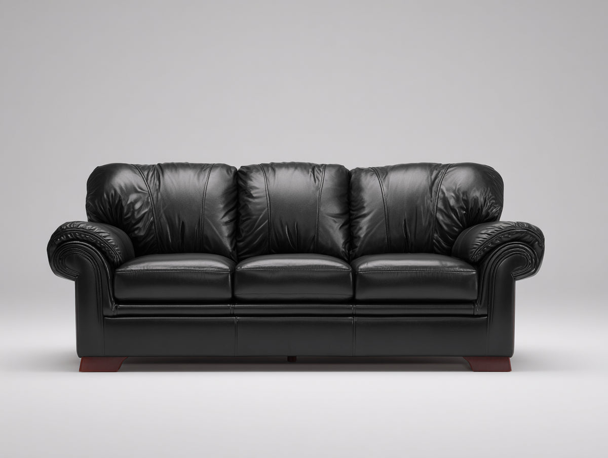 Canapé 3 places - Cuir - 214x96x91 cm - Noir - Style classique