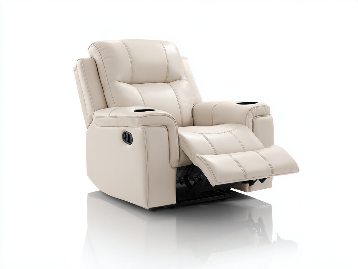 Fauteuil relax - similicuir - 102 x 96 x 106 cm - crème - style contemporain