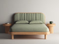 Lit double - Bois-Tissu - 217x164x116 cm - Bois naturel-Vert sauge - Japandi
