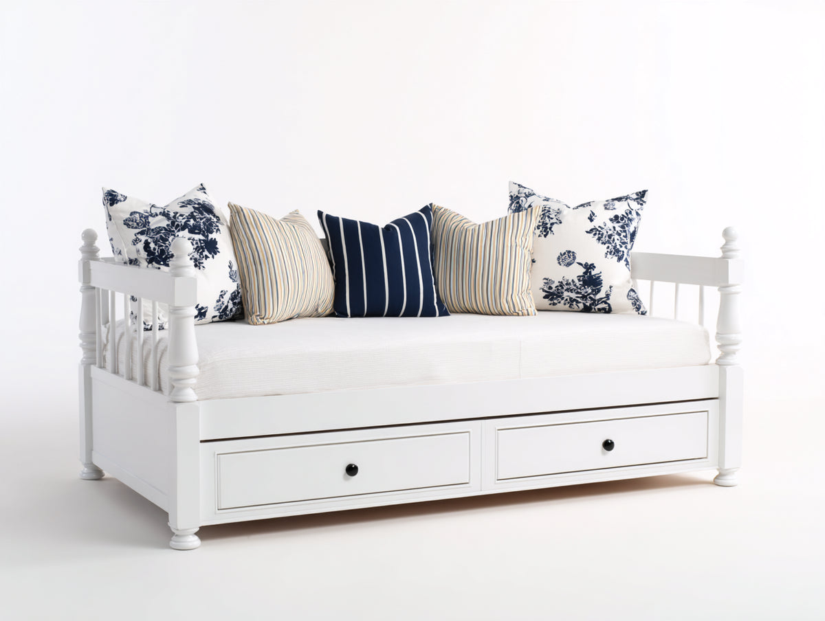 Canapé lit - Bois - 205 x 96 x 95 cm - Blanc - Style classique à montants tournés avec rangement