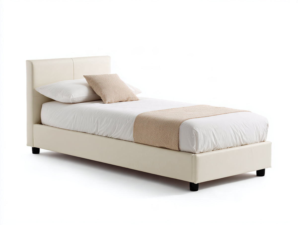 Lit simple - Similicuir - 206 x 105 x 96 cm - Ivoire - Style moderne épuré