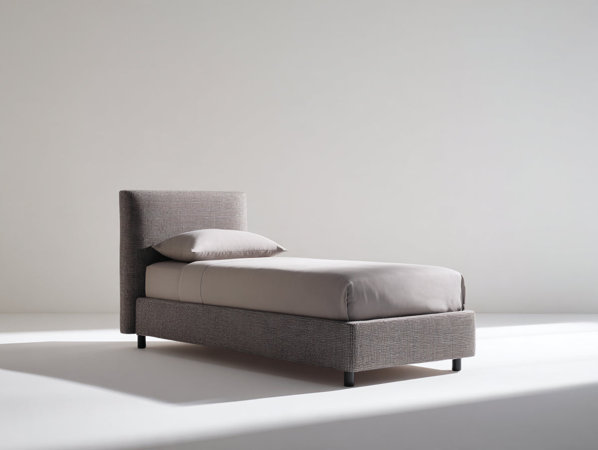 Lit simple - Tissu - 205 x 105 x 100 cm - Gris taupe - Style moderne rembourré