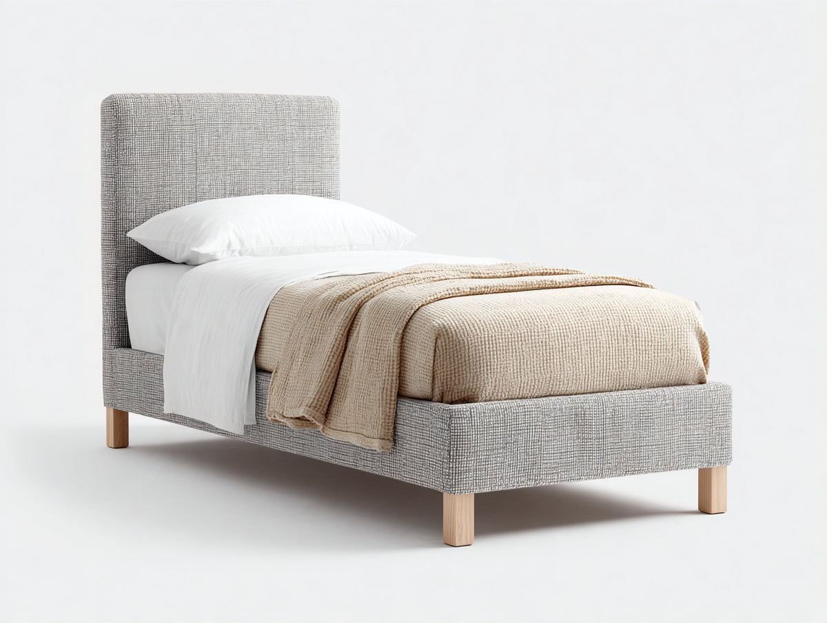 Lit simple - Tissu - 208x100x114 cm - Gris beige - Minimaliste