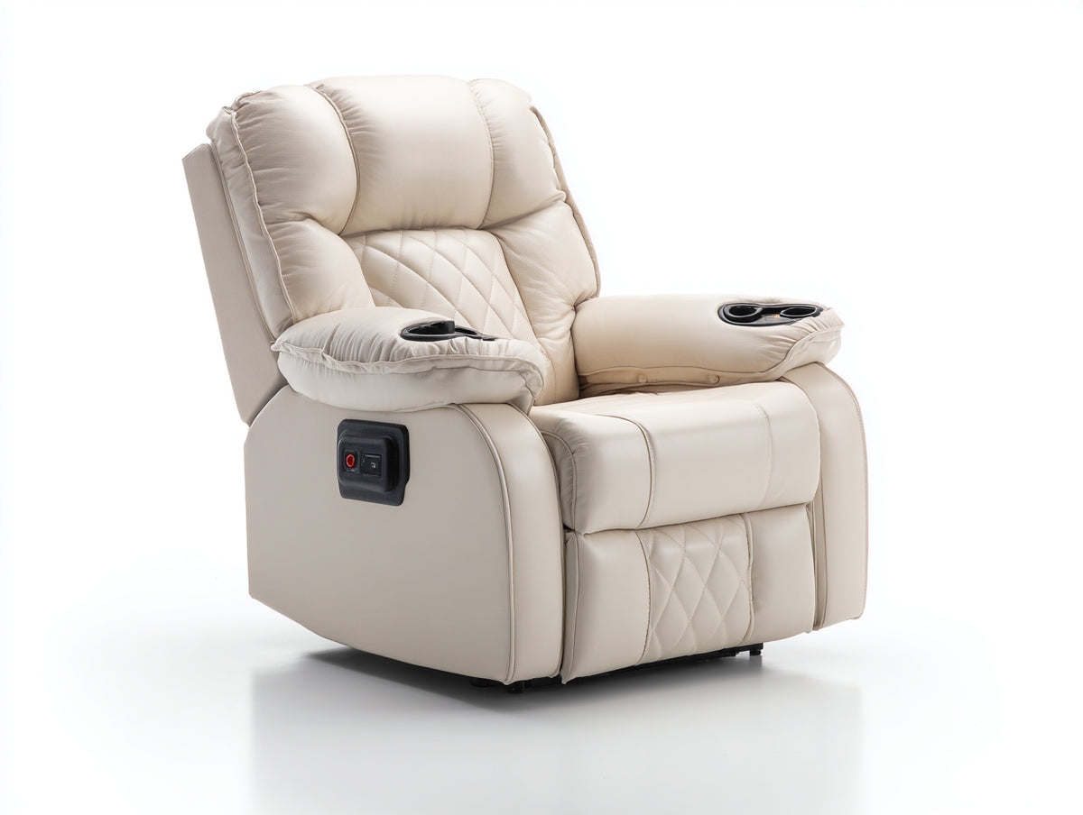 Fauteuil relax - similicuir - 101 x 97 x 110 cm - ivoire - style classique contemporain
