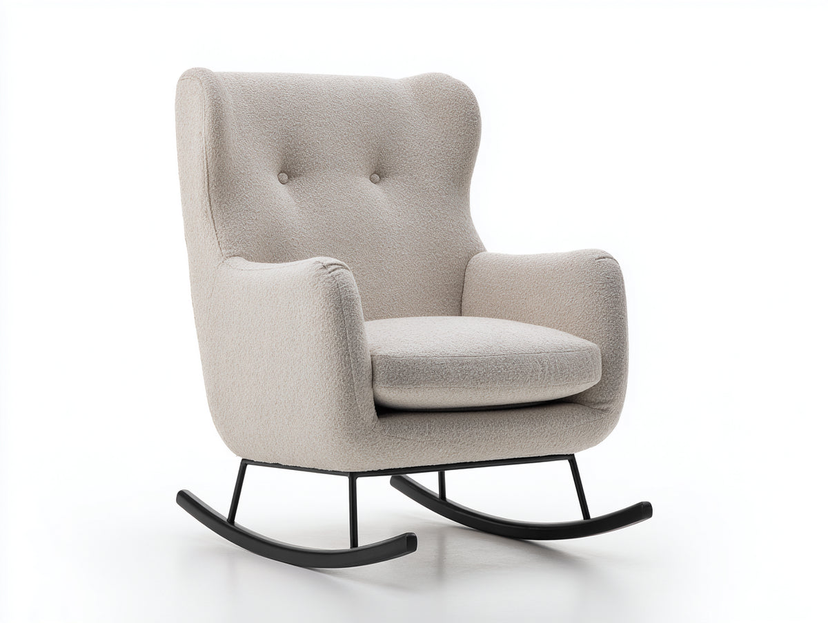 Fauteuil à bascule - tissu bouclé-métal - 88 x 94 x 106 cm - écru-noir - style contemporain