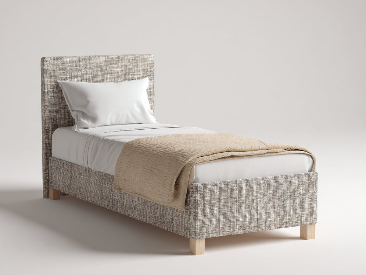 Lit simple - Tissu - 210x102x116 cm - Beige grisé - Contemporain