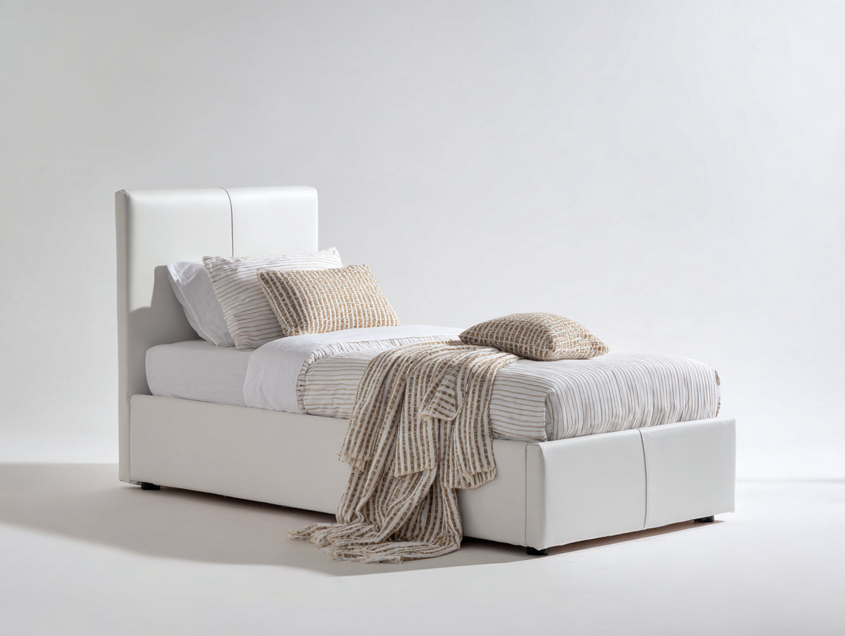 Lit simple - Similicuir - 208 x 108 x 102 cm - Blanc - Style moderne épuré