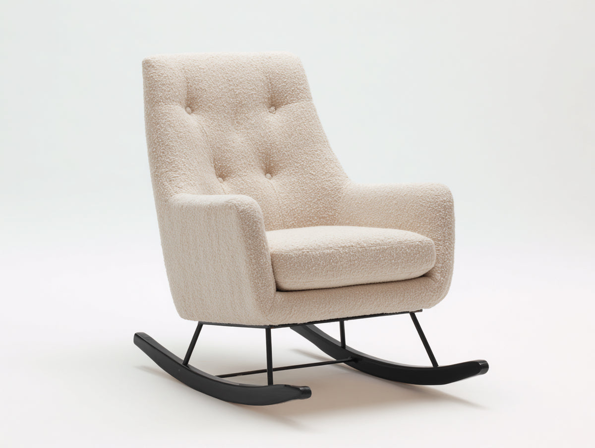 Fauteuil à bascule - tissu bouclé-métal - 88 x 92 x 104 cm - écru-noir - style contemporain