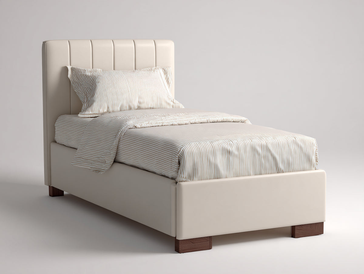 Lit simple - Similicuir - 209x102x121 cm - Crème - Minimaliste
