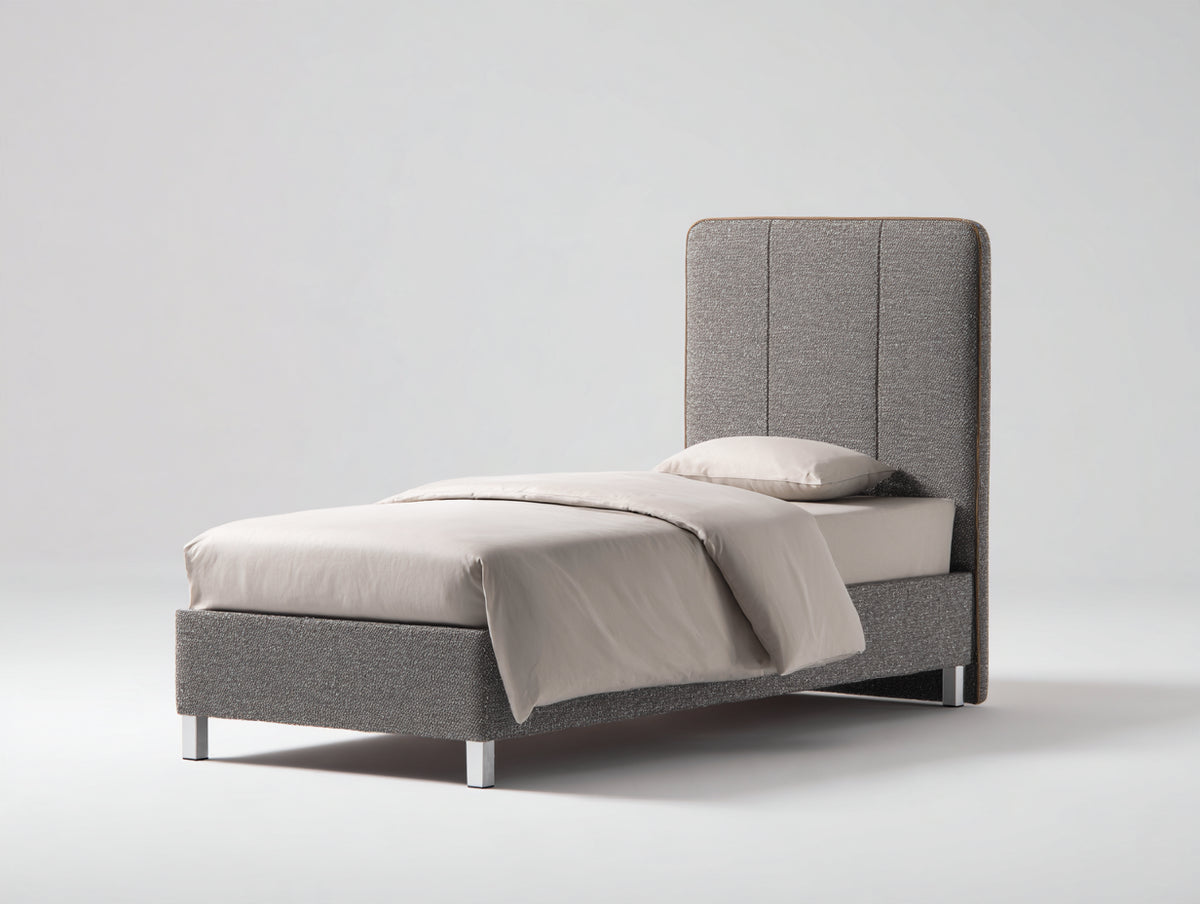 Lit simple - Tissu - 210x102x146 cm - Gris taupe - Contemporain