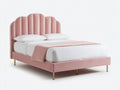 Lit double - Velours - 214x162x132 cm - Rose poudré-Doré - Art déco