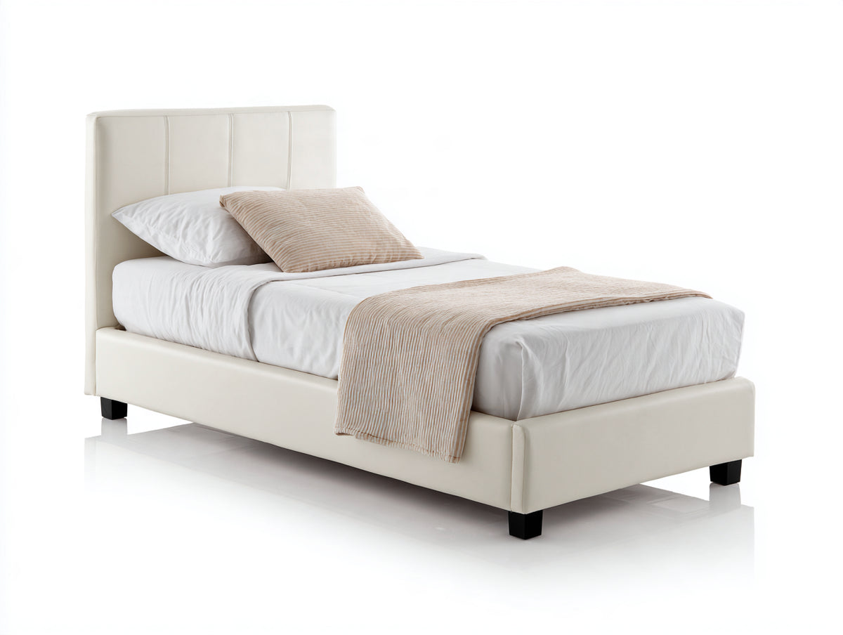 Lit simple - Similicuir - 207 x 107 x 101 cm - Ivoire - Style moderne minimaliste