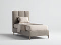 Lit simple - Tissu-Métal - 207 x 106 x 112 cm - Beige taupe - Style contemporain à tête de lit verticale